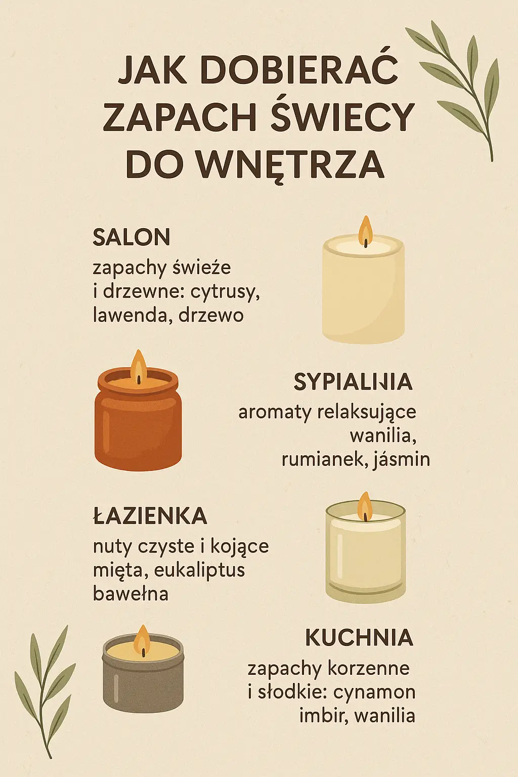 Jak dobrać zapach świecy do wnętrza-infografika Markowe Świece