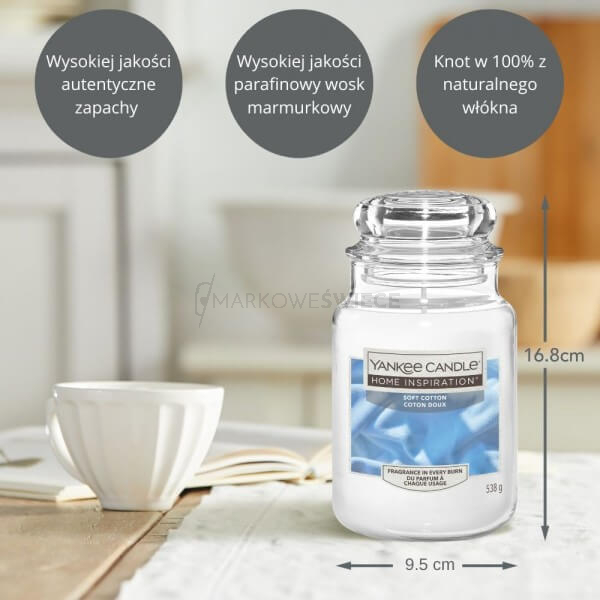 Yankee Candle Soft Cotton Duża Świeca Zapachowa 538g