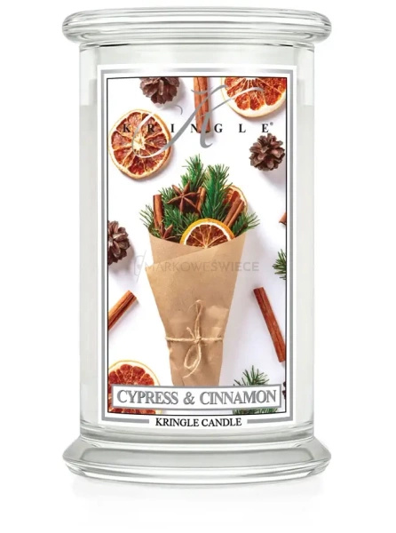 Kringle Candle Cypress & Cinnamon Duża Świeca Zapachowa 624g