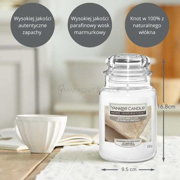 Yankee Candle White Linen & Lace Duża Świeca Zapachowa 538g