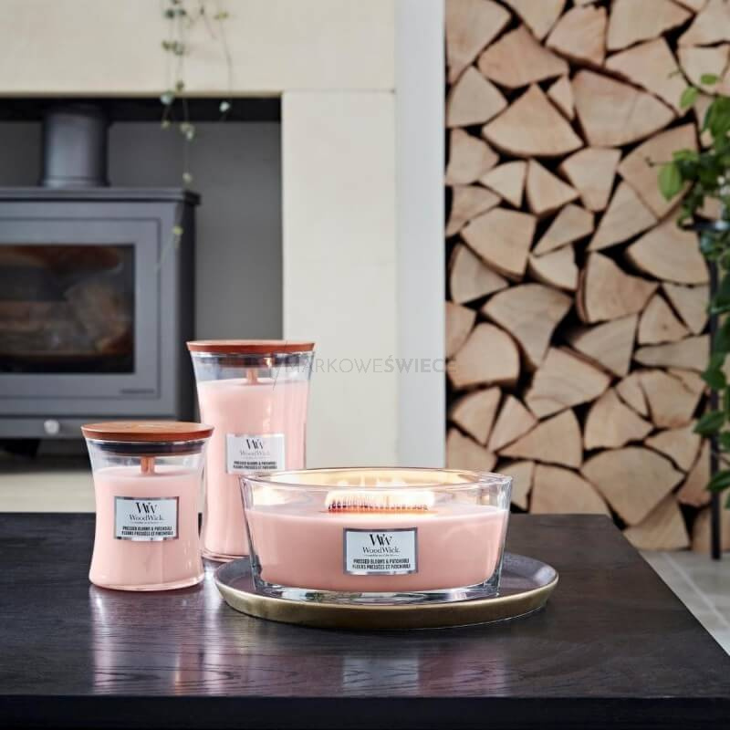 WoodWick Pressed Blooms & Patchouli Duża Świeca 609,5g