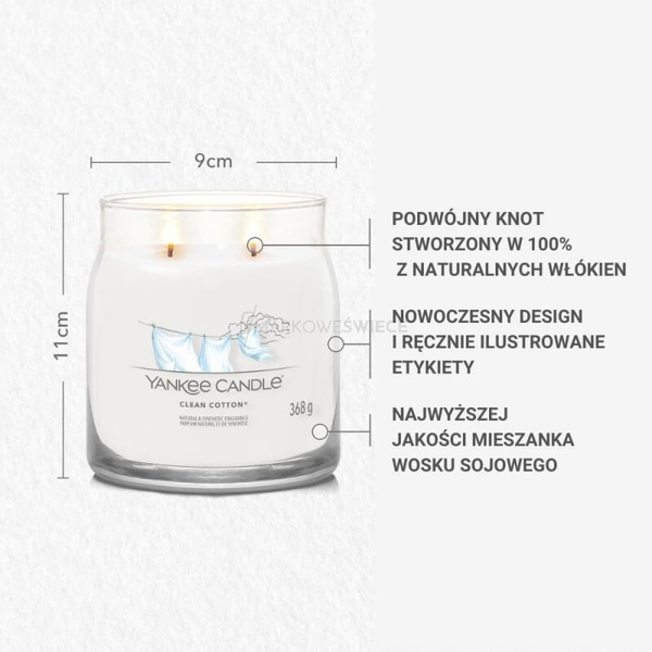 Yankee Candle Clean Cotton Średnia Świeca Zapachowa 368g